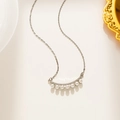 Silver titanium necklace featuring a curved pendant set with white pearls and diamonds - Artificial Pearl Rhinestone Curved Style (585) / Silver