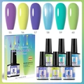 Set of 6 translucent gel nail polish bottles with color swatches in aurora gradient box - Fashion Mix Series Set (GPS10)
