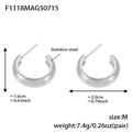 Silver stainless steel C-shaped stud earrings in size M with dimensions 2.0cm by 1.6cm - Steel Color Style Size M (F1118)