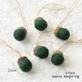 Set of 6 dark green wool felt acorn ornaments with knit caps and hemp strings for Christmas - Pack of 6 (Approx. 10g) / Green