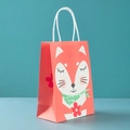 Cartoon orange paper gift bag featuring a cute fox illustration and white woven handles - Fox Flower