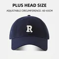 Deep blue cotton baseball cap for large heads with white embroidered letter R detail - R Letter Hat-Navy Blue