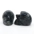 Set of two 1-inch natural labradorite crystal skull carvings for Halloween decor - Larvikite