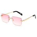 Gafas de sol cuadradas sin montura con lentes degradadas rosa y patillas de metal dorado - Marco Dorado Rosa Degradado