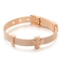 Rose gold mesh watchband bracelet featuring a lucky clover and Love letter charm - Clover Love Style (KB112799-K)