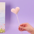 Handmade pink crochet heart stick with white stem for festive floral arrangements - Heart Flesh Pink
