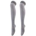 Grey over-the-knee socks featuring three black stripes in a classic athletic style - One Size / Light Grey with Black Stripes