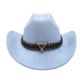 Hellblauer ethno Western-Cowboyhut mit buntem Webband und dekorativem Stierschädel-Element - Hellblau