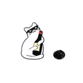 Pin esmaltado de gato blanco con gafas de sol y botella de vino tinto mini - Gato con gafas de sol sosteniendo una botella