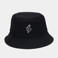 Dettaglio del ricamo a fungo bianco e delle cuciture sul cappello alla pescatora - Taglia unica / Nero