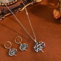 Silbernes Schmuckset Baum des Lebens mit bunten Kristallen inkl. Kette und Ohrringen - Silber Farbiges Baum-Set (T031)