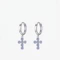S925 sterling silver hoop earrings with blue opal cross pendants for women - 925 Silver / 925 Sterling Silver