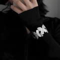Avant-garde silver butterfly wide open arm cuff bracelet with intricate metal textures - Silver Butterfly Textured Bracelet (D1528)