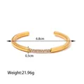 Bracelet jonc doré poli avec trois rangées de zircons cubiques sertis pavé - Style Forme C Pavé sur Trois Rangs (JDB201466-WT)