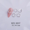 Macro view of MZH-8037 silver alloy nail art frames with vintage hollow carving details - Silver Irregular Hollow (8037)