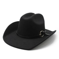 Classic black felt western cowboy hat with wide brim and decorative metallic buckle - M(56-58cm) / Black