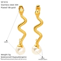 Detailed view of snake pearl earrings in 18k gold plated steel with dimensions 50mm - Snake Long Drop Style (SE161G)