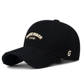 Casquette de baseball en coton noir vieilli avec broderie November Time et visière - Noir