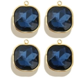 Set of four cushion-cut deep blue crystal pendants in gold plated stainless steel frames - Round Square / Dark Blue