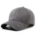 Dark grey corduroy baseball cap for men featuring a metallic Fashion side badge - Adjustable / Gray