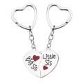 Lot de porte-clés cœur argenté avec gravure Big Sis Little Sis pour sœurs - Style Coeur