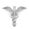 Spilla medica caduceo in argento con ali d'angelo e strass in cristallo lucido - Argento