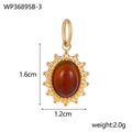 Poliertes Gold-Edelstahl-Geburtsstein-Anhänger mit bernsteinfarbenem Stein und Sonnenrand - Orangerot