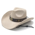 Klassieke beige suède cowboyhoed met vintage bloemklinknagels en verstelbaar windtouw - M (56-58cm) / Beige