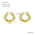 Dettaglio orecchini a cerchio 23mm in acciaio placcato oro 18k con strass colorati - Zircone Colorato (1124-01)