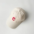 Beige cotton baseball cap with red embroidered C letter for kids and toddlers - 50-52CM / C Letter Embroidery / Cream