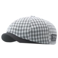 Berretto newsboy taglie forti a quadri bianchi e neri con visiera nera solida - Regolabile / Grigio