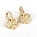 Detail of heart-shaped gold-tone hoop earrings with micro pearl inlay in vintage style - Style 6/Heart-Shaped Full Pearl Huggie