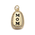 Macro shot of gold-plated heart pendant with MOM lettering and cubic zirconia setting - Black Letter MOM Oval Pendant (YSN016-03)