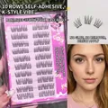 Black self-adhesive cluster false eyelashes set with natural criss-cross 10-row design - 10 Rows Korean Style ST5