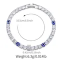 Size chart showing dimensions of the silver tennis bracelet with blue evil eye charms - 18K White Gold Plated