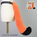 Cosplay set featuring orange and black faux fur fox tail with matching ears and collar - One Size / Meow Fox Tail-Orange Black