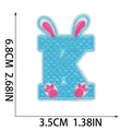 Detail of Easter letter K embroidery patch with bunny ears and size measurements - Letter K