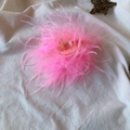 Pink ostrich feather hair claw clip with transparent base and gold spring on linen cloth - 9.5CM Pink Feather Claw Clip
