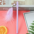 Lavender gel pen featuring a bohemian evil eye and white feather decorative pendant - Peacock Feather - Purple