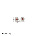 Elegant 7mm silver flower stud earrings with red and clear crystals in high polish - Platinum-Red Rhinestone