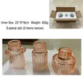Pink fluted glass candle holder set of three with elegant vertical patterns for home decor - Tools Set Combo / Champagne Orange