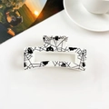 Square white hair claw clip with black Halloween spider web and pumpkin prints - 8.5cm Square - Creamy White Halloween Spider Web