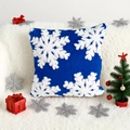 Plush blue throw pillow cover with white snowflakes for winter holiday decor - 18x18 Inch / Blue Large Snowflake