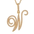 Macro shot of gold-plated cursive letter W pendant necklace with pavé zircon setting - W (Gold)