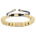 Details des goldenen Perlenarmbands mit Kronenanhänger und schwarzer Kordel - Gold 8MM 16 Ananasperlen Krone