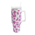 40oz stainless steel tumbler with pink cow print rhinestones and white handle - 1200ml (40oz) / Rose Cow Print
