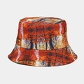 Detail van een vissershoed in olieverfstijl met herfstbosprint en oranje bladeren - M (56-58cm) / XY-11# Herfstrode Bladeren