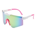 Sportieve wielerzonnebril met ivoorwit montuur en regenboog gradiënt gepolariseerde lens - Wit Frame Roze Pootje (Iriderende Lens)