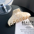 Large acetate shark hair claw clip in elegant cream white marble texture for women - Light Beige 10cm