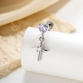 Silver earring variant with light purple heart gem and north star dangle pendant - Bluish Purple (Single Piece)